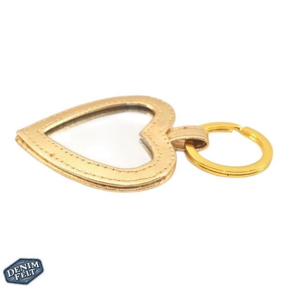 Yves Saint Laurent YSL Gold Tone Leather Heart Shaped Mirror Keychain/Bag Charm - Picture 4 of 9